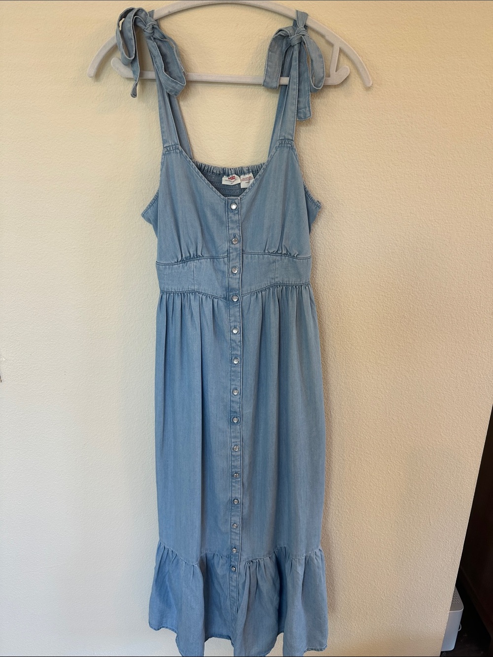 Light Blue Chambray Tie-Shoulder Midi Dress